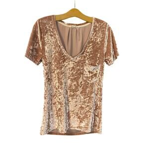 POL Velvet V-Neck Short Sleeve Top Blush pink small romantic whimsical